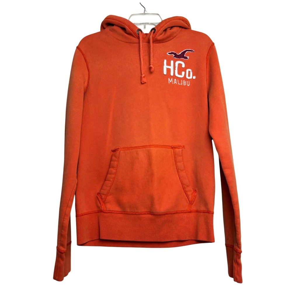 y2k Hollister Hoodie Mens M Orange Waffle Hood Surf Embroidered Preppy Gorpcore